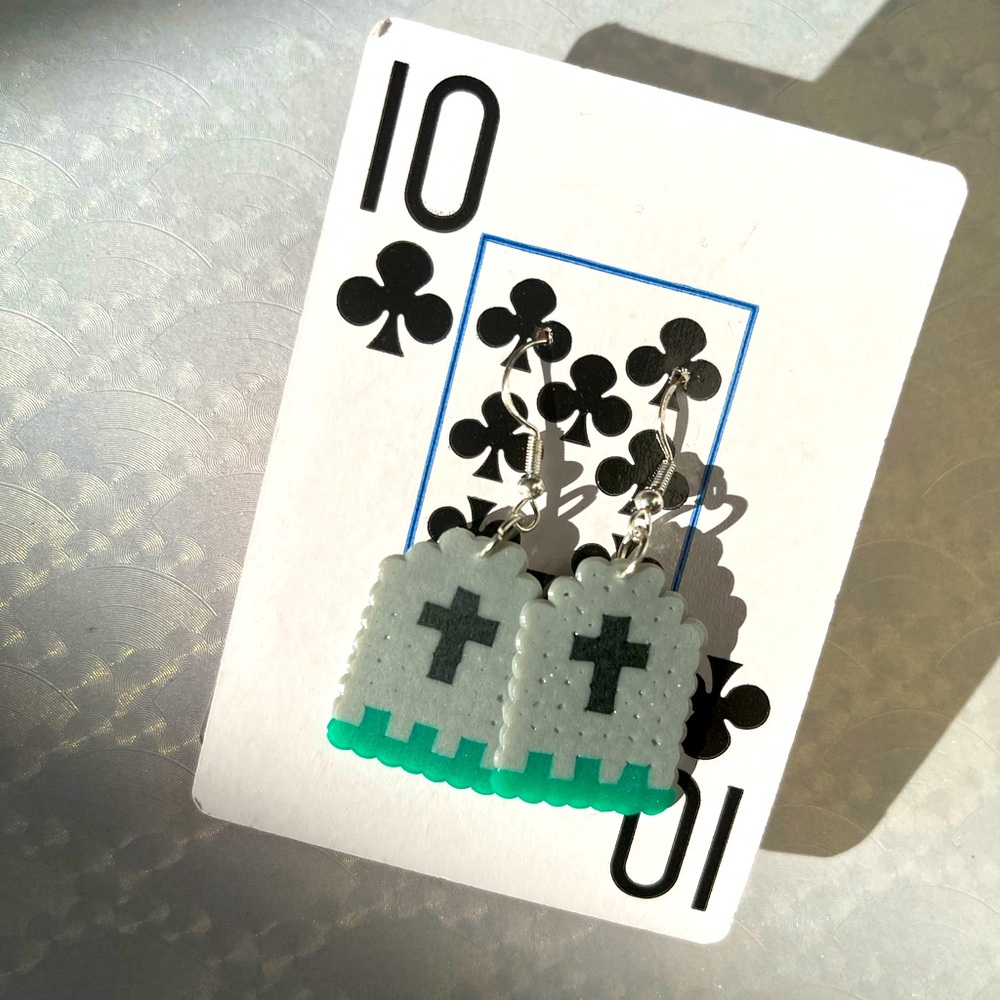 Gravestone earrings | Handmade Mini Perler Bead Earrings